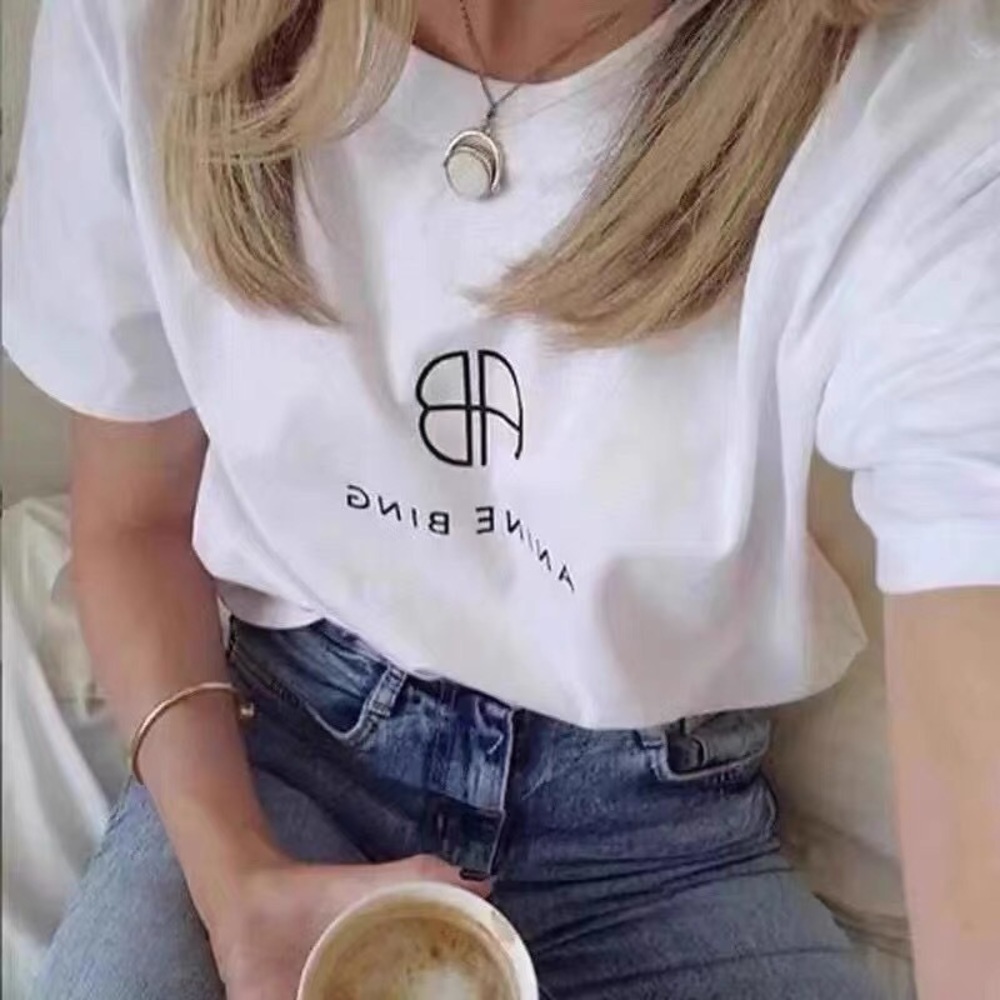 Anine Bing Classic Logo Print Short Sleeve T-Shirt